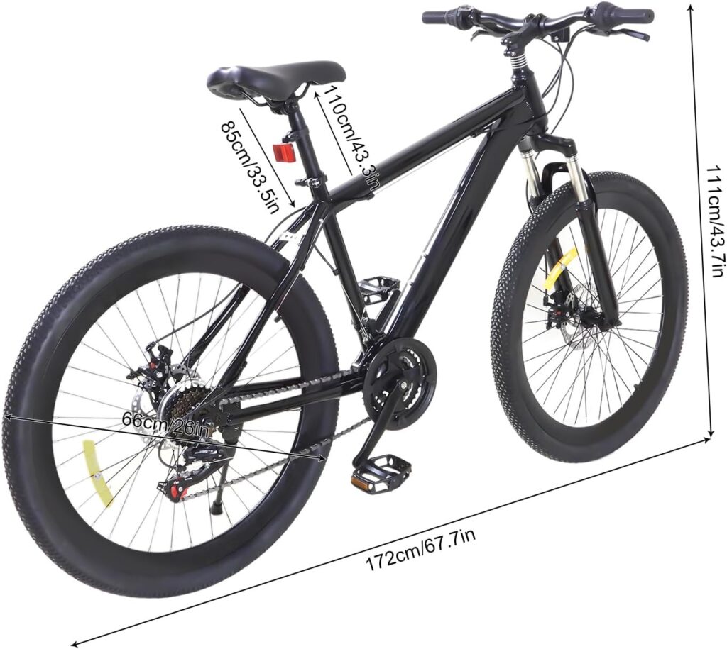 ACOSDIDES Mens Mountain Bike 26 Inch with Front and Rear Disc Brake, 21 Speed Gears, White Carbon Steel Material for Boys, Girls, Women  Men (Black)