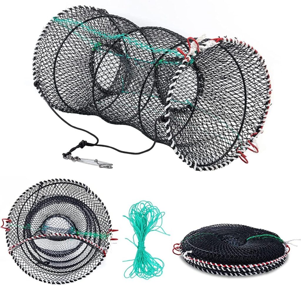 Anglerbasics Portable Crab Trap Foldable Crab Net Fish Trap for Minnow Crawfish Shrimp Lobster Bait Snare Trap