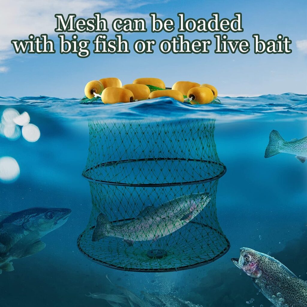 Dovesun Floating Fishing Basket, Folding Fishing Net, Portable Nylon Net, Coated Nylon Net, Fishing Lure Storage Cage for Crabs, Minnows, Leach and Other Live Baits