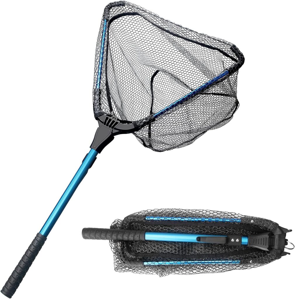 Faltbares Fliegenfischernetz – leichtes Aluminium-Fischnetz mit Teleskopstangen-Griff – strapazierfähiges Nylon-Material – einfach zu fangen und zu lösen, 71 cm