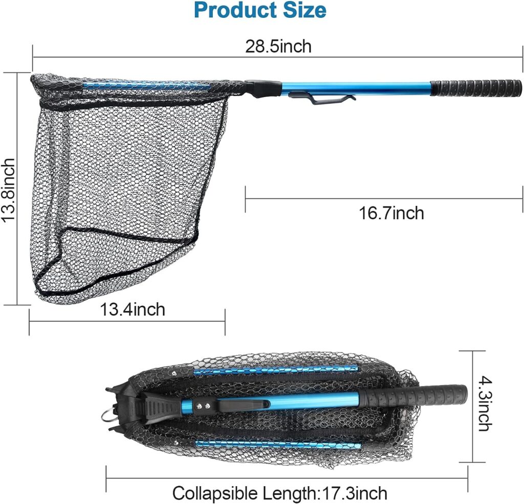 Faltbares Fliegenfischernetz – leichtes Aluminium-Fischnetz mit Teleskopstangen-Griff – strapazierfähiges Nylon-Material – einfach zu fangen und zu lösen, 71 cm