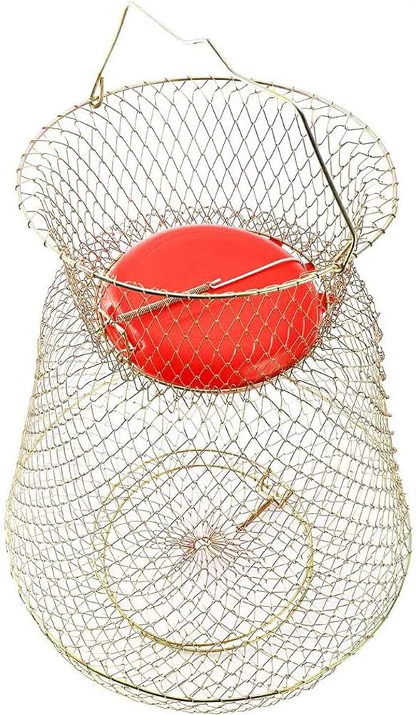 Kelendle Galvanised Steel Wire Fish Basket Collapsible Floating Net Cage Metal Mesh Fish Crab Trap Round Fishes Basket Fishing Keep Net Fishing Accessories Tool