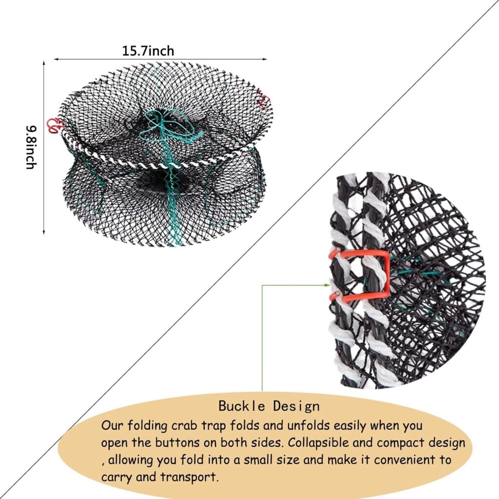 Large Three Entry Crab Trap Portable Folding Crab Trap for Crab Bait Lobster Crab Shrimp Fish Net 40cm x 25cm