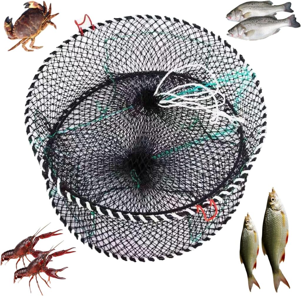 Nswdhy Large Three Entry Crab Trap Portable Folding Crab Trap for Crab Bait Lobster Crab Shrimp Fish Net 45cm x 20cm