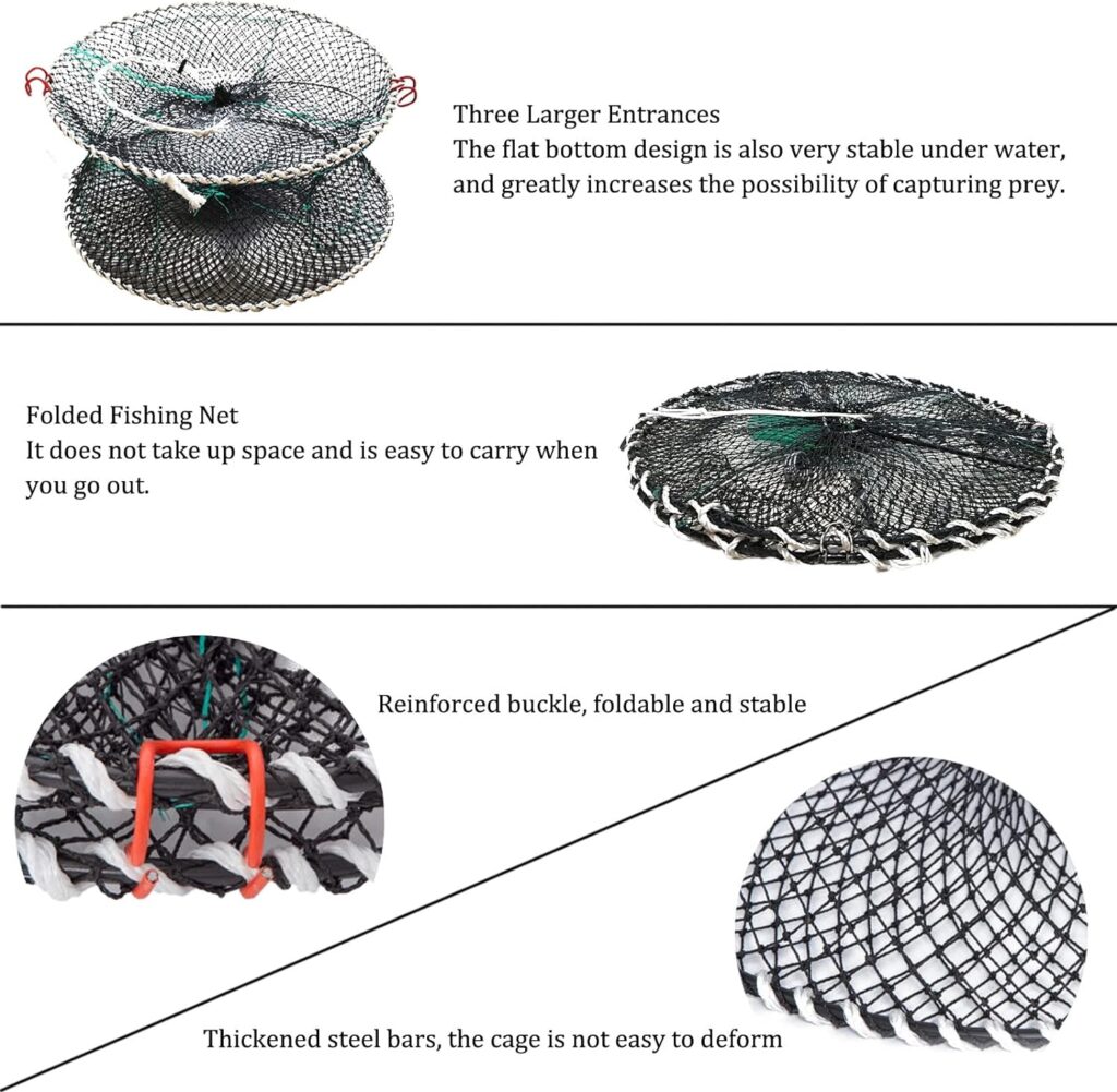 Nswdhy Large Three Entry Crab Trap Portable Folding Crab Trap for Crab Bait Lobster Crab Shrimp Fish Net 45cm x 20cm