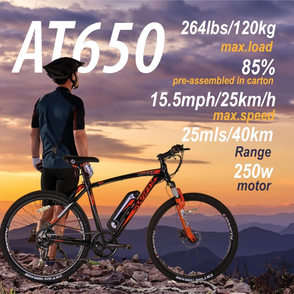 Swifty All Terrain Electric Bike Mountain Ebike - Perfektes Pendlerrad mit 7-Gang Shimano Schaltung und Scheibenbremsen