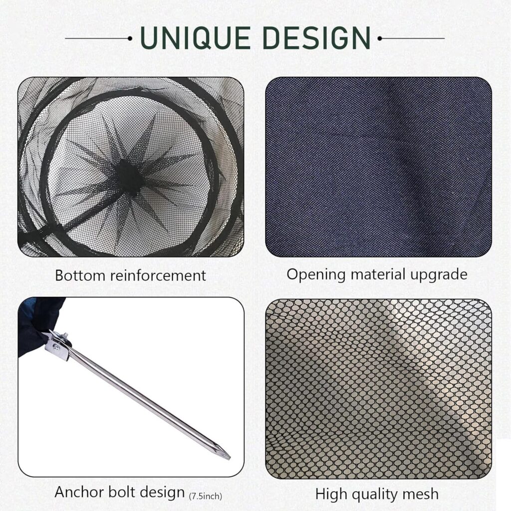 WEISGJA Foldable Fishing Basket, Portable Fish Net/Fish Cage, Net Fish Trap with Anchor Latch Fishing Bait Trap Net for Minnow Crab Shrimp Crabs Lobster