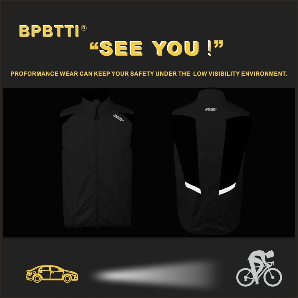 Bpbtti Mens Sleeveless Cycling Vest with Two Side Pockets (2.0) - Windproof, Breathable and Reflective