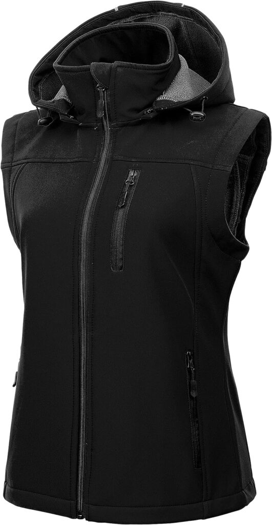 CREATMO US Womens Lightweight Softshell Vest Outerwear Windbreaker Sleeveless with Removable Hood