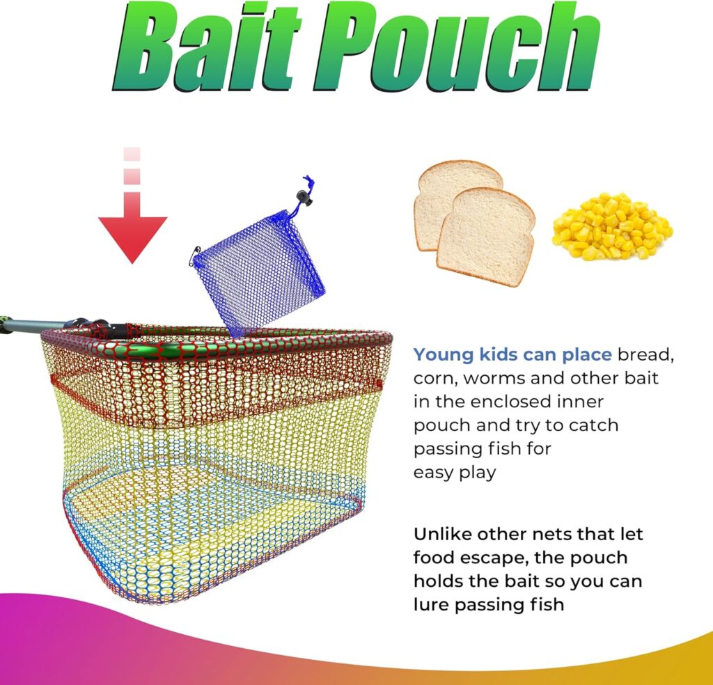 DaddyGoFish Childrens Fishing Net - Ultralight Telescopic Bait Bag for Catching Fish Butterflies on the Water Beach Sea Pond Gifts for Boys and Girls