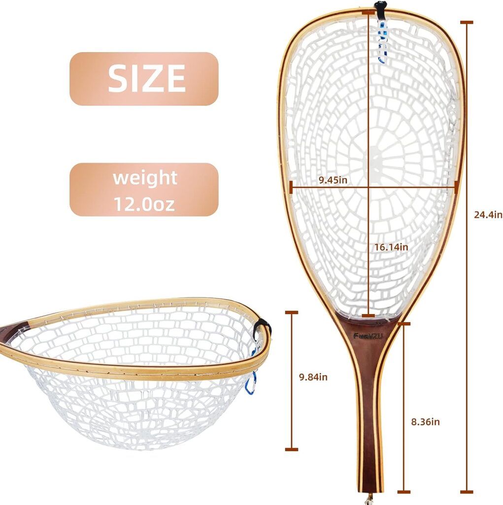 FunVZU Fly Fishing Net - Thoughtful Design, Fishing Landing Net Trout Landing Net with Knotless Soft Rubber Set, Magnetic Release for Trout Fishing, Catching and Release