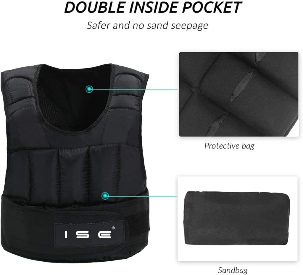 ISE Weight Vest Adjustable from 5 kg 10 kg 15 kg 20 kg 25 kg 30 kg Weight High Visibility Vests for Weight Training Strength Training Exercise SY3002
