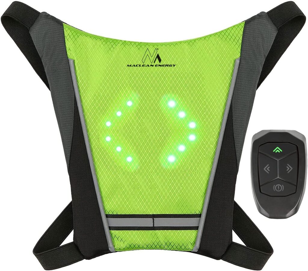 Maclean MCE420 Sicherheitswarnweste mit LED Blinker Rucksack mit Einstellbaren Richtungsanzeigern Fernbedienung Laufen Radfahren USB Wiederaufladbar Fahrradweste Universale Größe