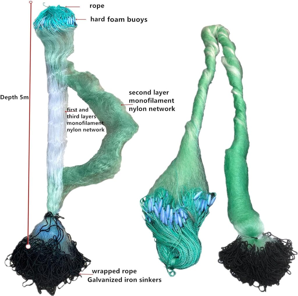 POUI COME DREAM Tiefe 4,8 m Anti-Wicklung 3 Schichten Fischernetz umwickeltes Seil Blei Sinker Länge 80 m Kiemennetz zum Angeln Überleben