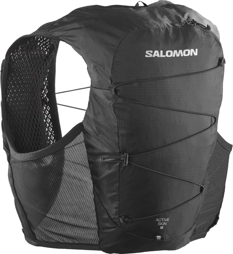 Salomon Active Skin 8 Running Vest with Integrated Bottles, Unisex, Long-Lasting Comfort, Quick Access Hydration, Optimised Compartments, Black, M