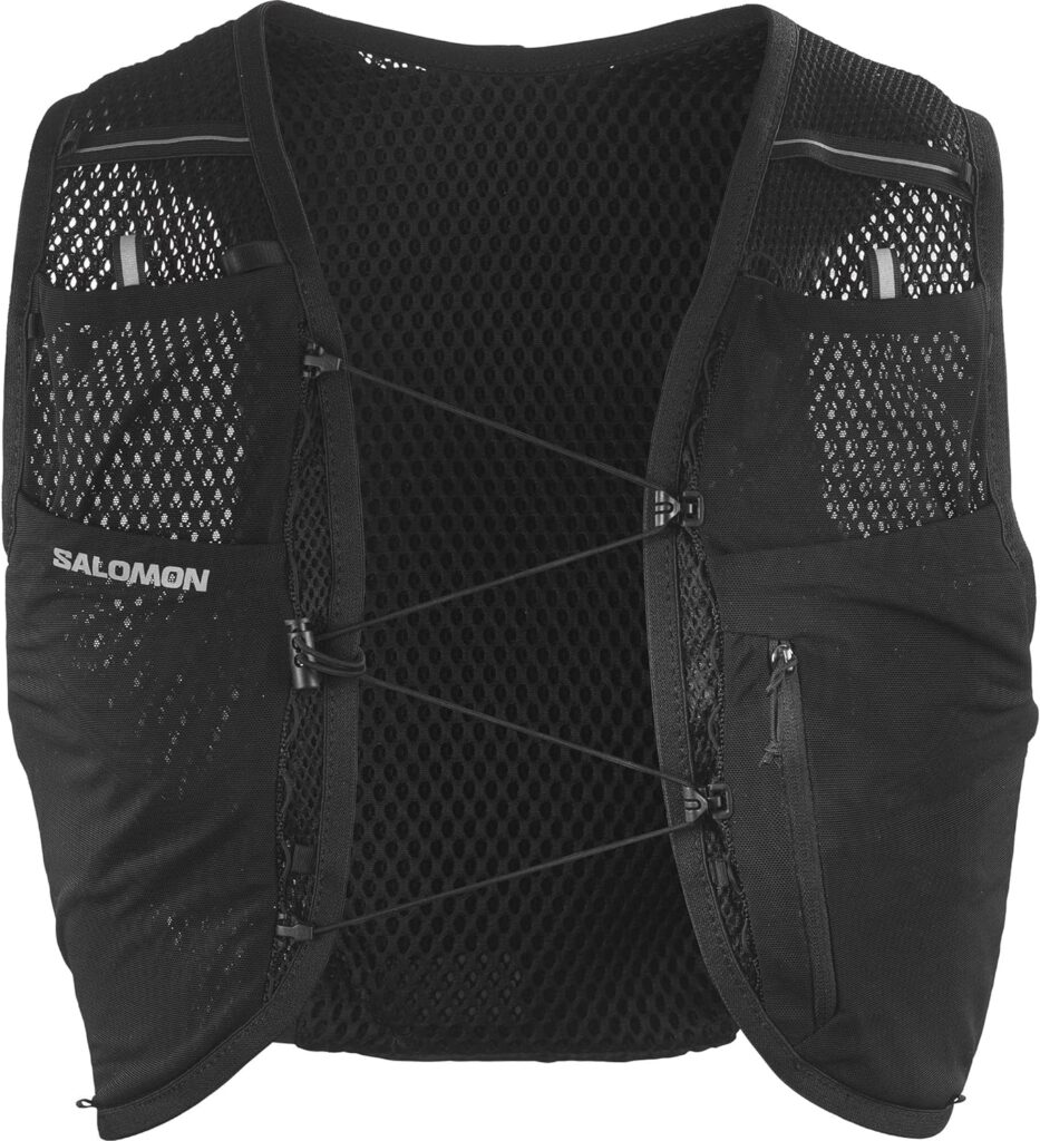 Salomon Active Skin 8 Running Vest with Integrated Bottles, Unisex, Long-Lasting Comfort, Quick Access Hydration, Optimised Compartments, Black, M