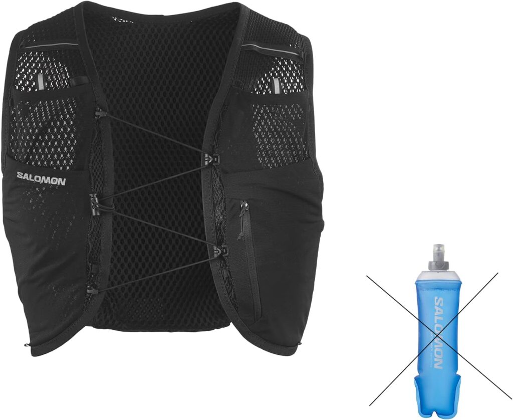 Salomon Active Skin 8 Running Vest with Integrated Bottles, Unisex, Long-Lasting Comfort, Quick Access Hydration, Optimised Compartments, Black, M