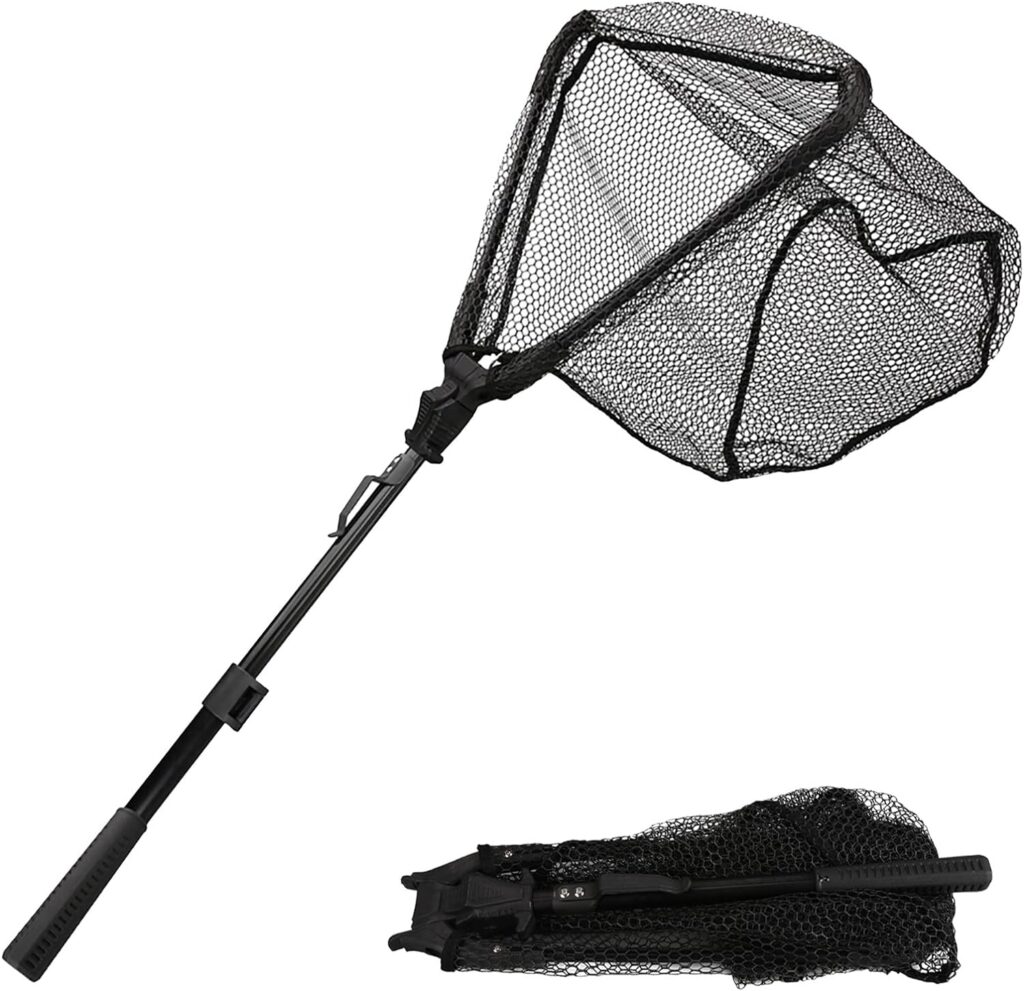 Yeahmart Telescopic Fishing Net Foldable Foldable Fishing Net with Durable Nylon Net, Easy to Catch and Remove Fish for Freshwater and Saltwater