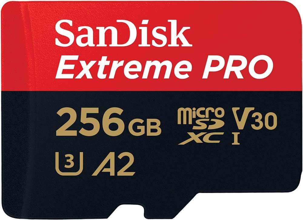 SanDisk Extreme PRO microSDXC UHS-I Memory Card 256 GB + Adapter  RescuePRO Deluxe (for Smartphones, Action Cameras or Drones, A2, Class 10, V30, U3, 200 MB/s Transfer)