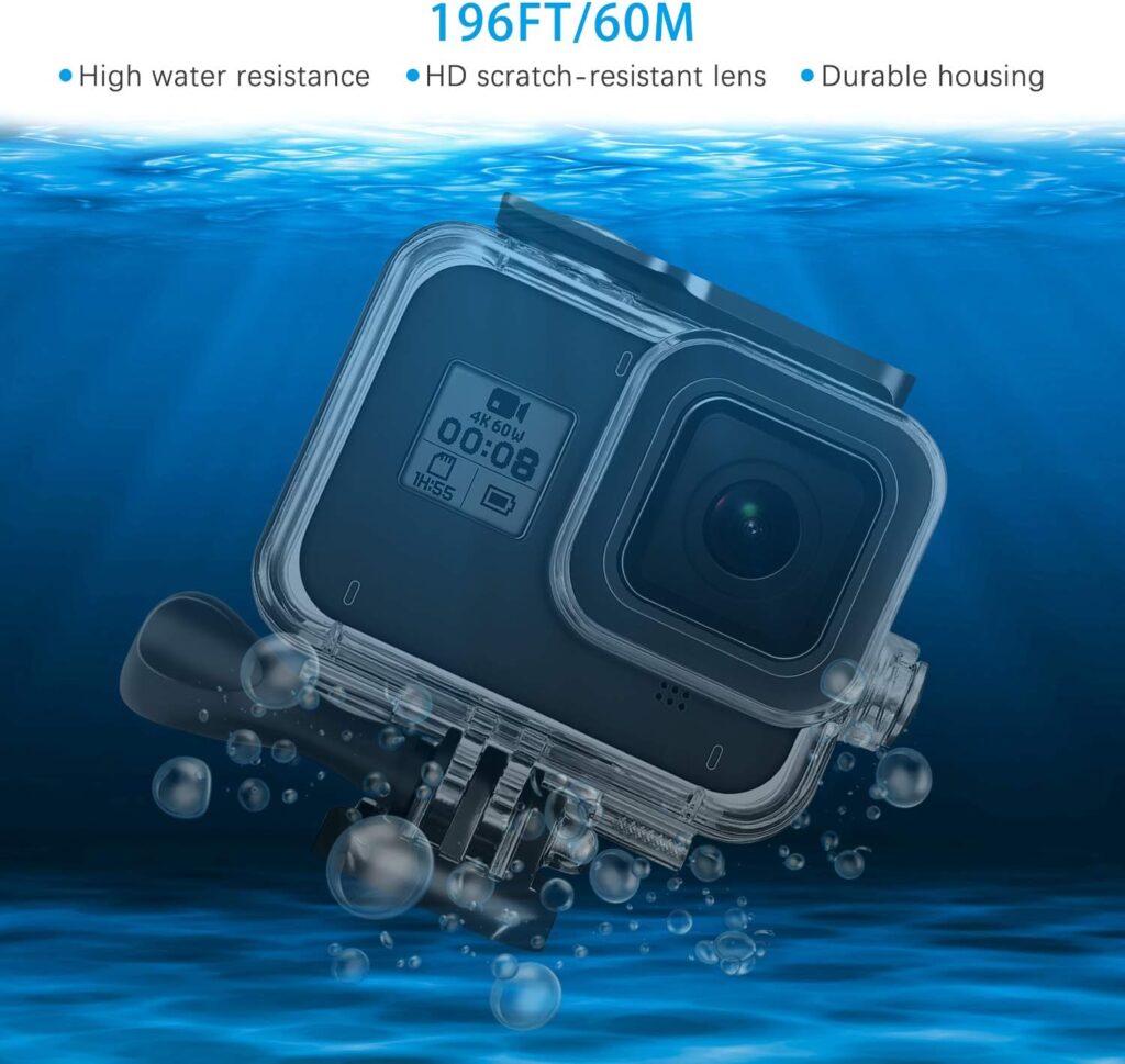 Waterproof Housing Accessory Kit Compatible with GoPro Hero 8 Bundle Includes Waterproof Housing + Tempered Glass Screen Protector + Carry Bag + Snorkel Filter + Anti-Fog Inserts