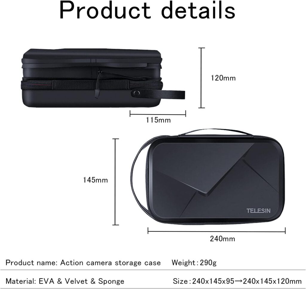Carrying Case for GoPro 10/9, Portable Waterproof Travel Bag Adjustable Space Storage Bag for GoPro Hero 10 9 8 7 6 5 Xiaomi Yi DJI Osmo Action Accessories, black, pocket organizer