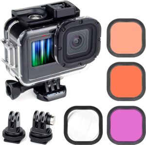 Gepuly waterproof case for gopro hero 10 hero 9 black with 4 diving filters 60m underwater diving housing with red magen