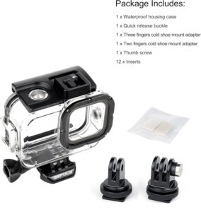 Gepuly waterproof case for gopro hero 9 10 11 12 black 60m underwater protective housing with 2 cold shoe adapters and m 1