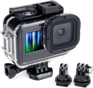 Gepuly waterproof case for gopro hero 9 10 11 12 black 60m underwater protective housing with 2 cold shoe adapters and m