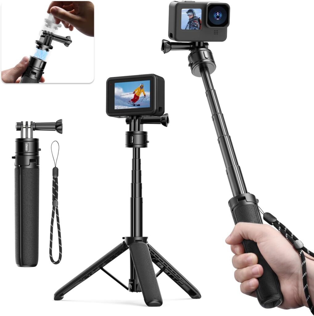 Mini Tripod Selfie Stick for GoPro - Ulanzi MT-34 Go Quick II 20.7 Inch Action Camera Tripod with Hand Strap, 5 Stage Portable Vlog Accessories for GoPro Hero 12 11 10 9 8 7 6/Max/DJI OSMO Action