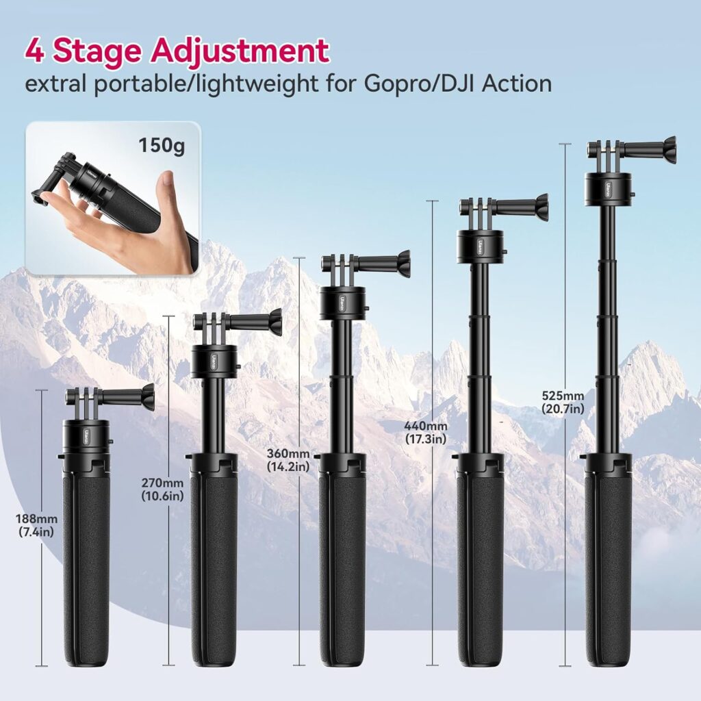 Mini Tripod Selfie Stick for GoPro - Ulanzi MT-34 Go Quick II 20.7 Inch Action Camera Tripod with Hand Strap, 5 Stage Portable Vlog Accessories for GoPro Hero 12 11 10 9 8 7 6/Max/DJI OSMO Action