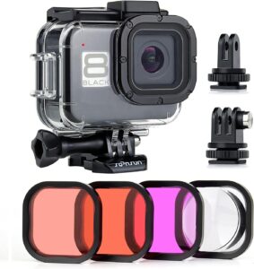 Soonsun gopro hero 8 black waterproof case with 4 diving filters 60m underwater diving housing built in dual folding sho