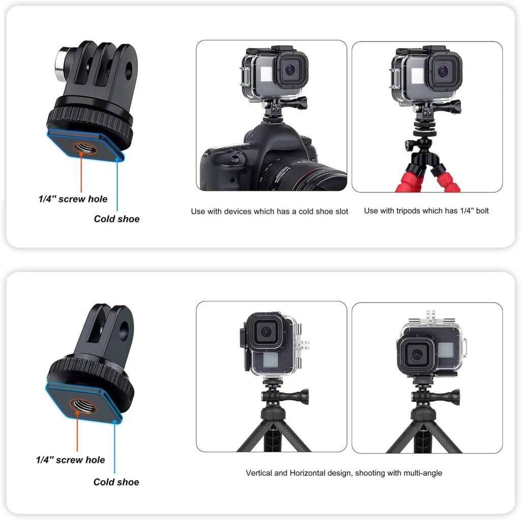 SOONSUN GoPro Hero 8 Black Waterproof Case with 4 Diving Filters - 60m Underwater Diving Housing, Built-in Dual Folding Shoe Slots with Red, Light Red, Magenta and 5 x Macro Filters