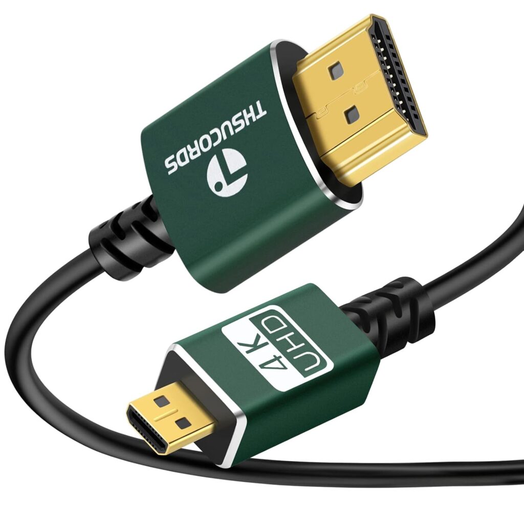 Thsucords Hyper Slim Micro HDMI to HDMI Cable 1 m, Ultra Thin Flexible HDMI Micro Type D to Type A Cable Supports 3D/4K @ 60Hz/18Gbps/1080P for Raspberry Pi 4, GoPro
