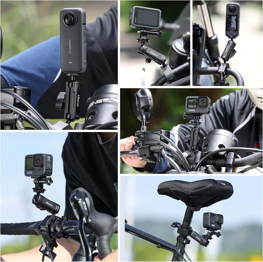 ULANZI 360° Motorcycle Camera Mount for GoPro Bike Mount, Handlebar Mount with GoPro Adapter for Hero10/9/8/7/6/5/4/3 Action Cameras, Accessories Φ8~35mm (Fits Bicycle Utv Motorcycle