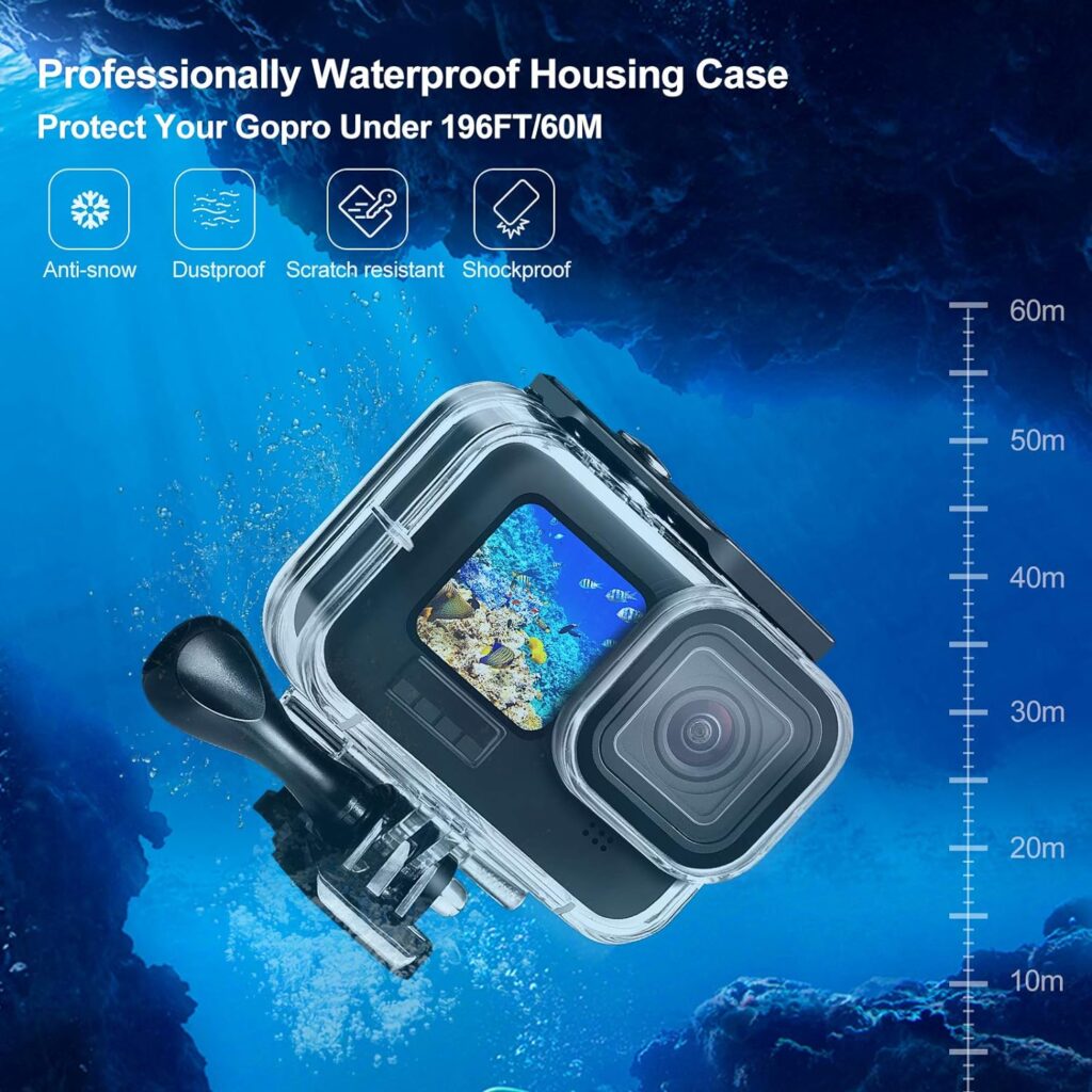 Waterproof Case for GoPro Hero 10/9 60M Underwater Protective Case for Hero 10/9 Black with Quick Release Bracket and Thumb Screw