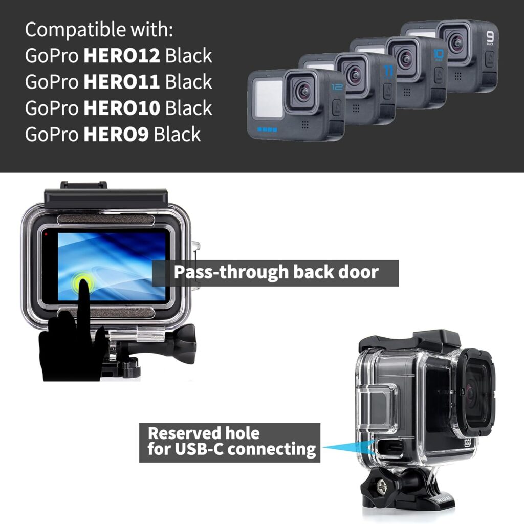 YALLSAME Accessory Set for GoPro Hero 9 Black with Protective Housing + Easy Charge Alloy Metal Side Door Battery Cover Accessories Suitable for Vlog / Series Shooting